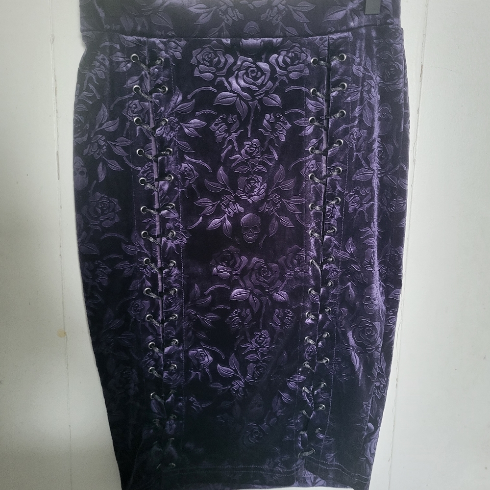 Killstar Claret Velvet Midi Pencil Skirt Plum